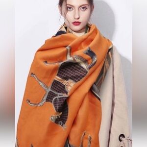 Anthropologie Kerri Equestrian Horse Print Cashmere Shawl